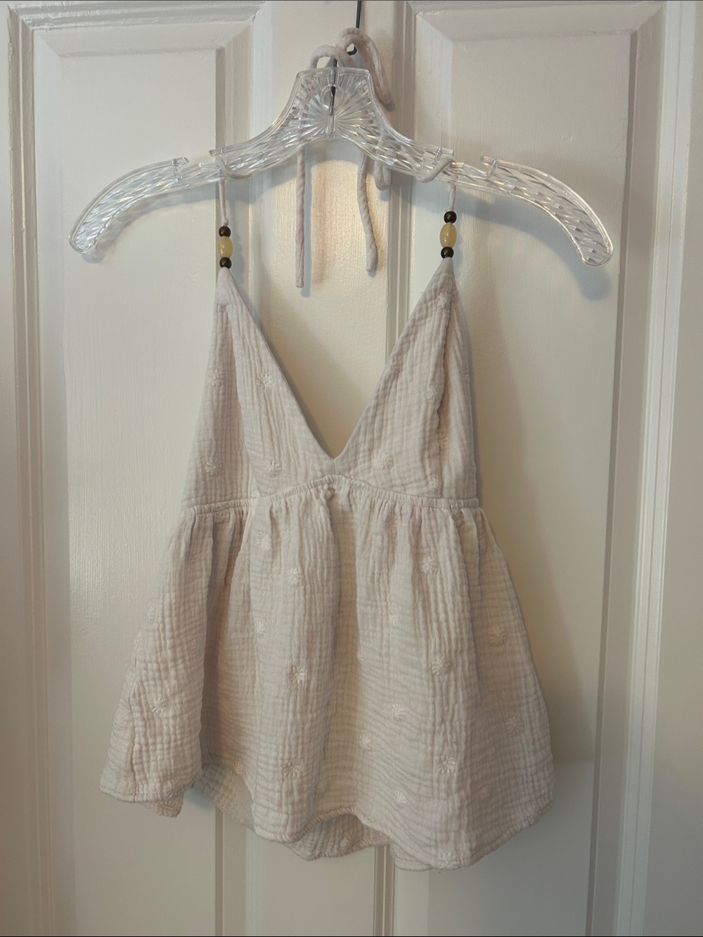Women's Cream Halter Camisole with Bead Details